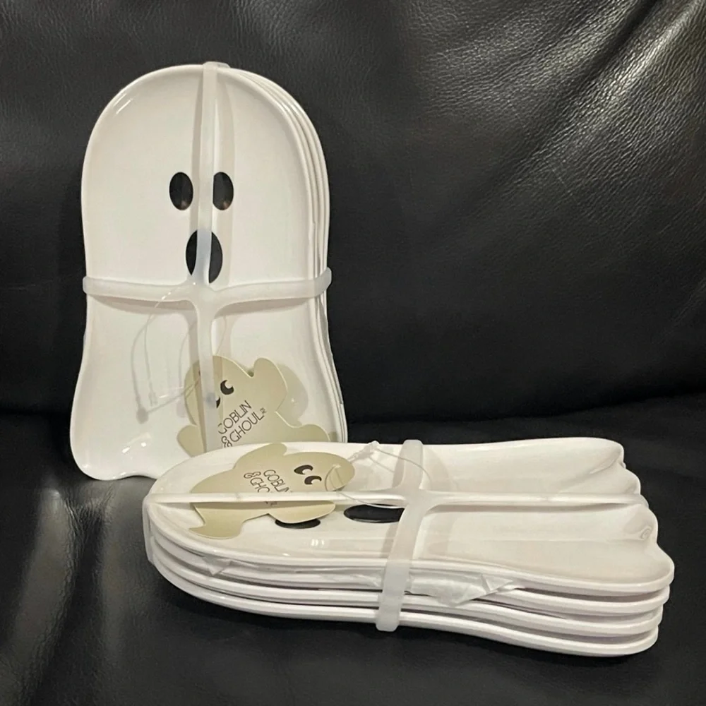 GOBLIN & GHOUL Melamine Ghost Figural Appetizer Plates  Set (4 plates)- Ghosts